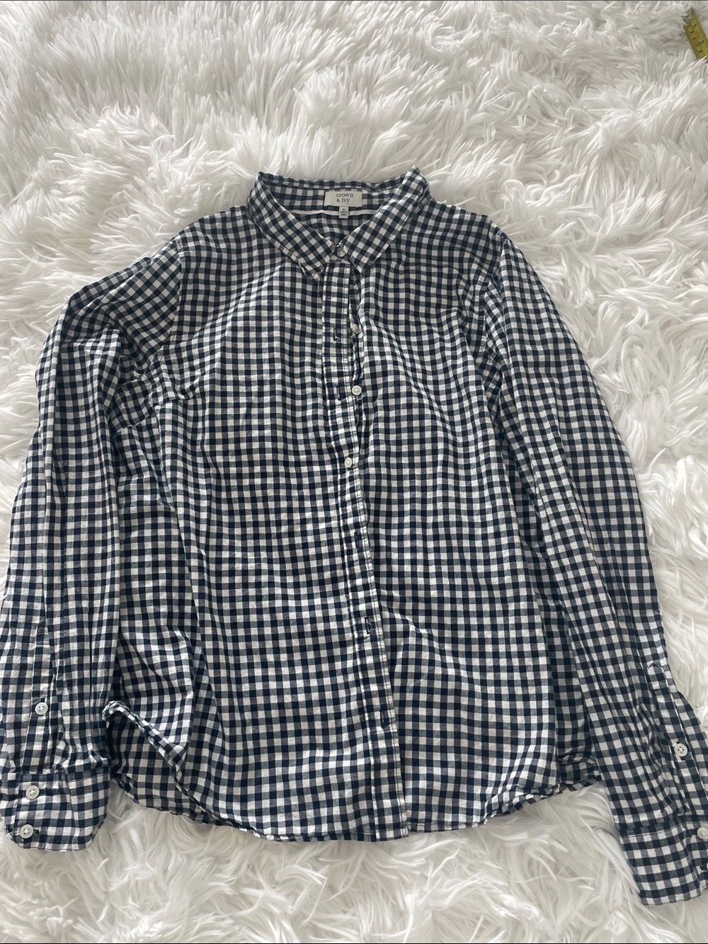 crown & ivy Navy and White Gingham Button-Up Blouse
